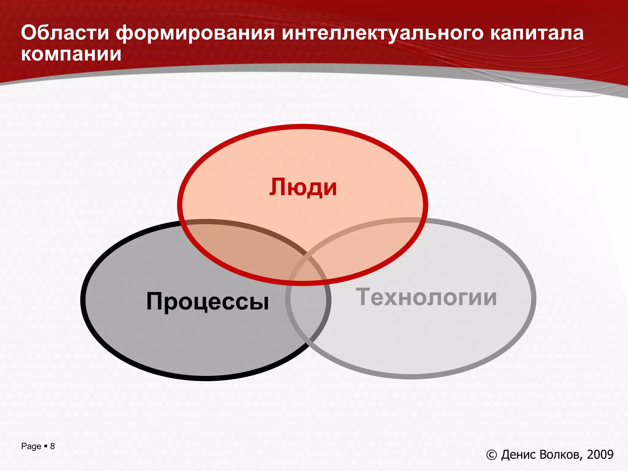 Области формирования интеллектуального капитала компании Процессы Технологии Люди © Денис Волков, 200 9 