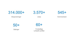 314.000+
Eksponeringer
3.570+
Likes
545+
Kommentarer
50+
Delinger
60+
Forskellige
LinkedIn profiler
 