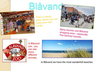 Blåvand
In Blåvand
zoo , you
can see
many
different
animals.
In Blåvand we have the most wonderfull beaches.
 