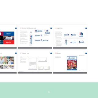 Guide - Volume 1
14
January 2015 Visual Standards Guide - Volume 1Carrefour - Majid Al Fattaim
162.6 Logo Misuse
It is important that the appearance
of the logo remains consistent. The logo
should not be misinterpreted, modiﬁed
or added to. The logo must never be
redrawn, adjusted or modiﬁed in any
way. It should only be reproduced from
the artwork provided. To illustrate this
point some of the more likely mistakes
are shown.
• Do not remove the M icon from
the signature artwork or alter the
relationship of the elements in any
way.
• Do not change the font or alter the
spacing between letters.
•
• Do not use logo artwork
that has been rendered to look three-
dimensional.
• Do not rotate or animate any part of
the identity.
• Do not add special effects such as
shadows, reﬂections, or glows.
Do not reproduce the identity using
any color other than the ofﬁcial
colours speciﬁed herein.
January 2015Visual Standards Guide - Volume 1Carrefour - Majid Al Fattaim
152.5 Minimum Size & Exclusion Zone
25mm
A. The minimum sizeThe Carrefour identity should always be
surrounded by a minimum area of space.
The area of isolation ensures that headlines,
text or other visual elements do not
encroach on the logo.
The area is deﬁned by using the letter a
which shall now be referred to as a.
A margin of clear space equivalent to 1x a
is blocked out, around the logo to create
the invisible boundary of the area of isola-
tion.
This area of separation is a minimum and
can be increased at any time.
The Carrefour logo has been designed to
reproduce at a minimum width of 25mm in
print.
On the web the minimum size of the logo is
100 pixels wide.
There is no maximum reproduction size of
the logo for either print or digital use.
Exclusion zone is equal to a.
M is equal to 2x height of a..
Exclusion zone is equal to a.
M is equal to 2x height of a.
Exclusion zone is equal to a.
M is equal to 3x height of a.
The dot (•) on the arabic letter
should over the line.
Exclusion zone is equal to a.
M is equal to 3x height of a.
The dot (•) on the arabic letter should over the line.
Exclusion zone is equal to a.
M is equal to 3x height of a.
M space above the english is equal to half a.
M space below the arabic is equal to half a.
The dot (•) on the arabic letter should over the line.
January 2015
Visual Standards Guide - Volume 1Carrefour - Majid Al Fattaim January 2015
384.2 Brochure
The Majid Al Futtaim, Carrefour
brochure should follow suit with
the other branded items.
The Majid Al Futtaim, Carrefour
MENA stacked logo
MAF Carrefour QR Code
Visual Standards Guide - Volume 1Carrefour - Majid Al Fattaim January 2015
374.1 Corporate Suite
1.
3.
1. Letterhead
2. Comp Slip
3. Business Card
Templates of all stationery items will
be supplied for corporate use and
should not be tampered with in any
way.
If a change is required please send
an email to the brand management
ofﬁce and they will supply you with
a new template.
2.
Mohamed Al Assaf
Assistant General Manager, Carrefour
MAJID AL FUTTAIM RETAIL
PO Box 22797, Dubai, United Arab Emirates
T +971 4 409 4777
F +971 4 294 9441
M + 971 50 551 2779
massaf@mafcarrefour.com
majidalfuttaim.com
majidalfuttaimretail.comRETAIL
PO Box 22797
Majid Al Futtaim Tower 1
Deira
United Arab Emirates
T +971 4 230 2100
F +971 4 294 9441
To be updated shortly
Guide - Volume 1 January 2015
36Voice
14
 