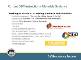 Current OSPI Instructional Materials Guidance
OSPI Learning and Teaching
 
