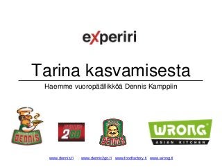 Tarina kasvamisesta 
Haemme vuoropäällikköä Dennis Kamppiin 
www.dennis.fi . www.dennis2go.fi www.foodfactory.fi. www.wrong.fi 
 