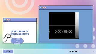 START
youtube.com/
@gdgcapetown
9
That’s
so
much!
 