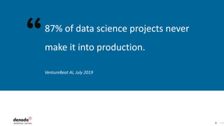 4
VentureBeat AI, July 2019
87% of data science projects never
make it into production.
 