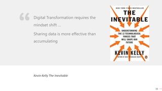 16
Kevin Kelly The Inevitable
Digital Transformation requires the
mindset shift …
Sharing data is more effective than
accumulating
 