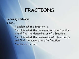 Infraction Math MATHS DENOMINATORS AND NUMERATORS CONTENT.ppt