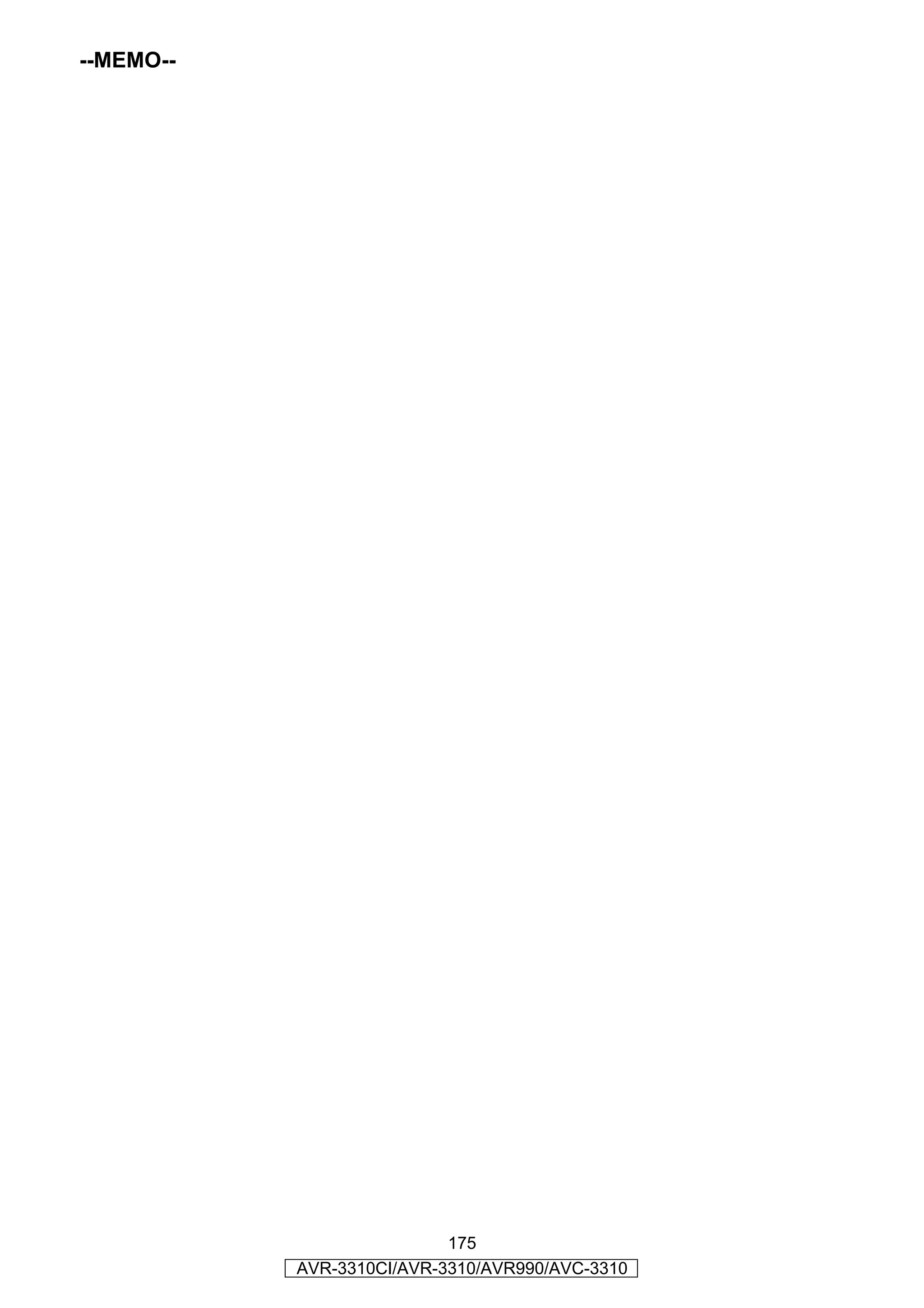 --MEMO--




                           175
           AVR-3310CI/AVR-3310/AVR990/AVC-3310
 