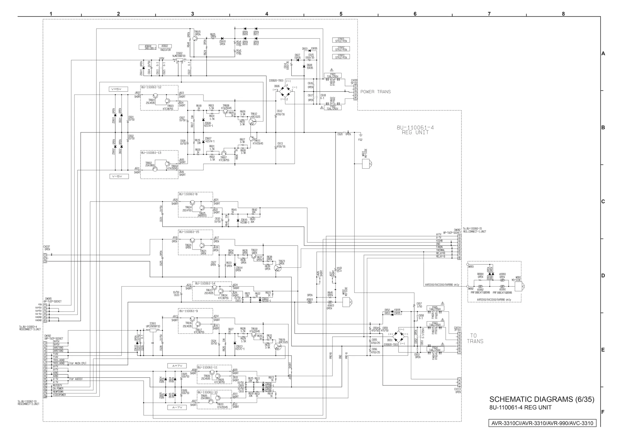 1   2   3   4   5   6   7                           8




                                                                   A




                                                                   B




                                                                   C




                                                                   D




                                                                   E




                        SCHEMATIC DIAGRAMS (6/35)
                        8U-110061-4 REG UNIT
                                                                   F

                            AVR-3310CI/AVR-3310/AVR-990/AVC-3310
 