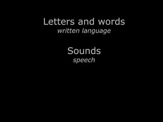 Letters and words 
written language 
Sounds 
speech 
 