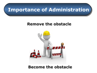 Importance of Administration Remove the obstacle Become the obstacle 