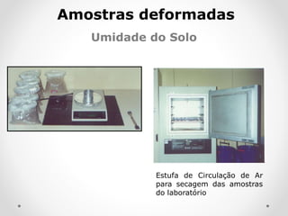 Umidade do Solo
Amostras deformadas
Estufa de Circulação de Ar
para secagem das amostras
do laboratório
 