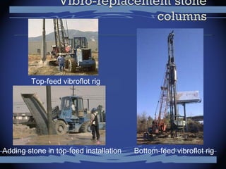 Top-feed vibroflot rig
Adding stone in top-feed installation Bottom-feed vibroflot rig
 