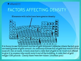 FACTORS AFFECTING DENSITY
 ATomS!!!!
 