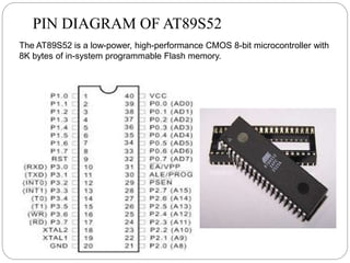 The AT89S52 is a low-power, high-performance CMOS 8-bit microcontroller with
8K bytes of in-system programmable Flash memo...