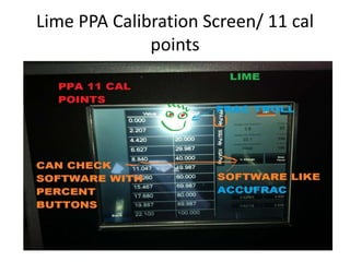 Lime PPA Calibration Screen/ 11 cal
points
 