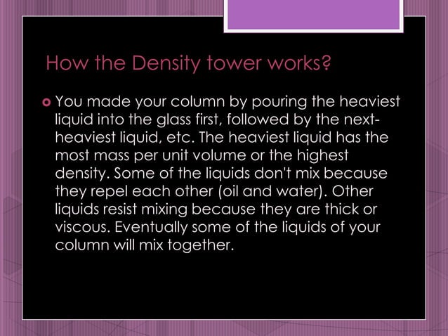 Density tower | PPTX | Physics | Science