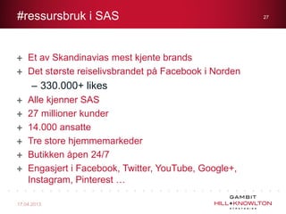 Et av Skandinavias mest kjente brands
Det største reiselivsbrandet på Facebook i Norden
– 330.000+ likes
Alle kjenner SAS
...