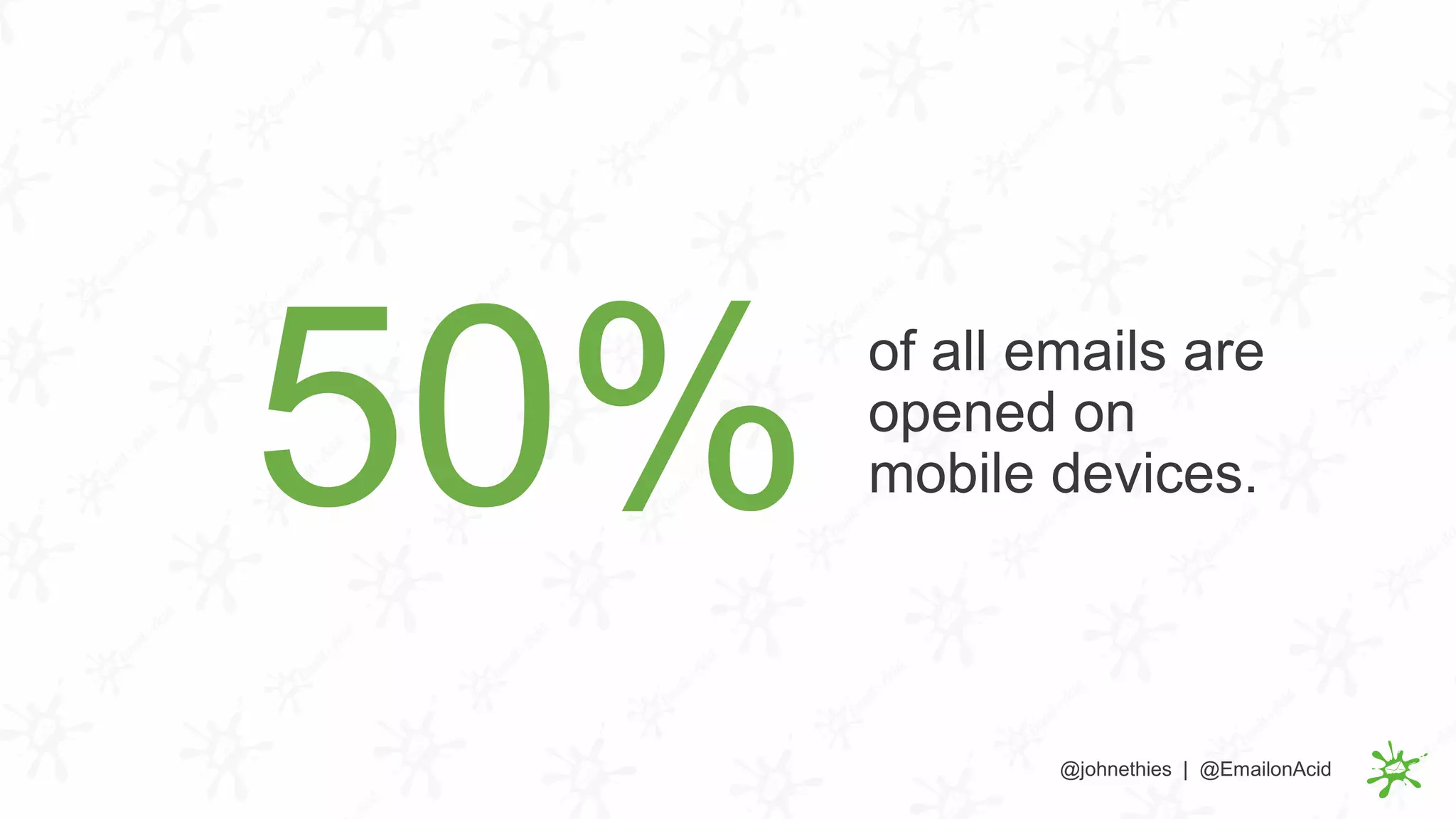 50% of all emails are
opened on
mobile devices.
@johnethies | @EmailonAcid
 