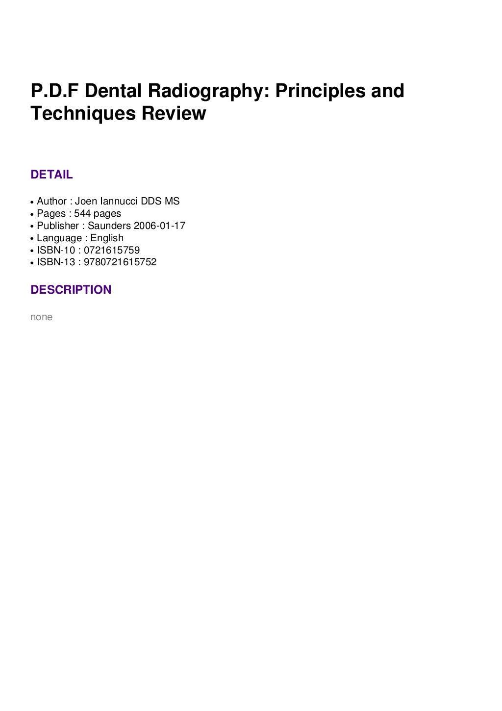 P.D.F Dental Radiography Principles and Techniques Review