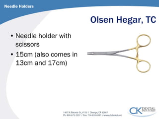Olsen Hegar, TC 
Needle Holders 
• 
Needle holder with scissors 
• 
15cm (also comes in 13cm and 17cm)  