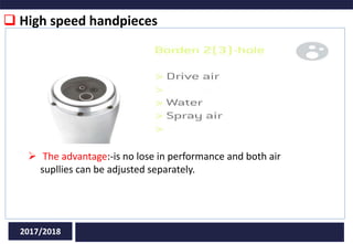  High speed handpieces
2017/2018
 The advantage:-is no lose in performance and both air
supllies can be adjusted separately.
 