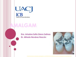AMALGAM
  Dra. Ariadna Sofía Sáenz Salinas
  Dr. Alfredo Nevárez Rascón




        http://iniciativaciudadanaii.blogspot.com/2010/01/el-sindrome-de-las-amalgamas-dentales.html
 