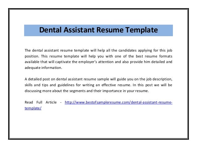 dental assistant resume template