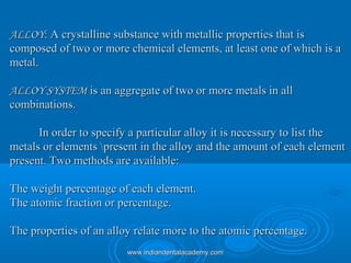 ALLOYALLOY: A crystalline substance with metallic properties that is: A crystalline substance with metallic properties tha...