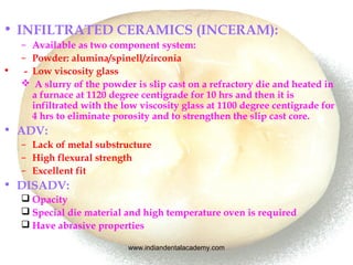 • INFILTRATED CERAMICS (INCERAM):
– Available as two component system:
– Powder: alumina/spinell/zirconia
• - Low viscosit...