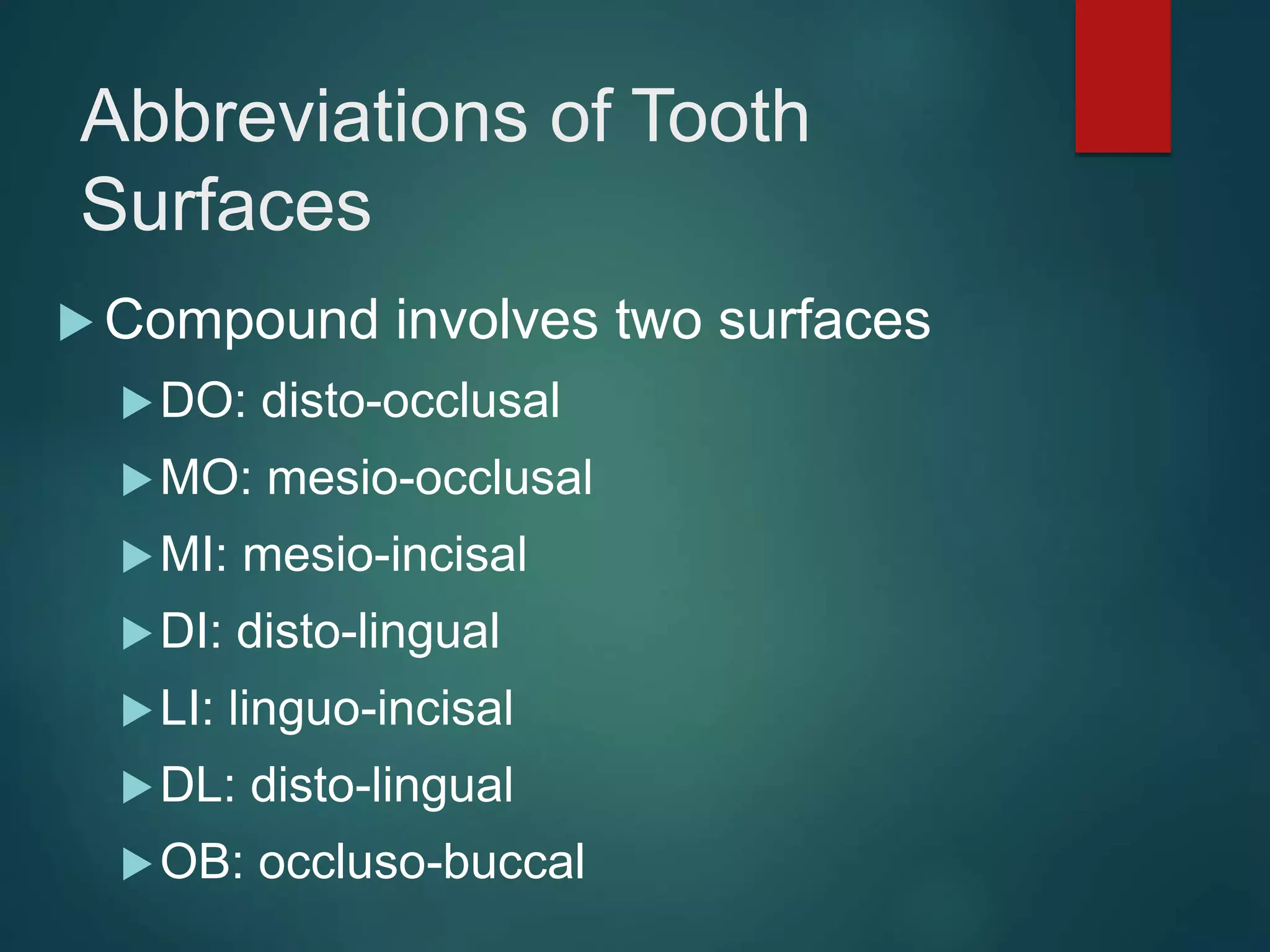 Dental charting, Cavity Classification, Basic Charting Terms PPT