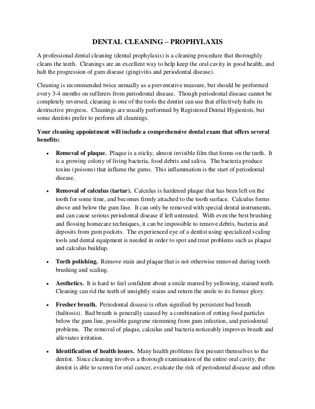 Dental cleaning prophylaxis