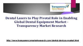 Dental Lasers to Play Pivotal Role in Enabling
Global Dental Equipment Market -
Transparency Market Research
http://www.transparencymarketresearch.com/dental-devices-market.html
 