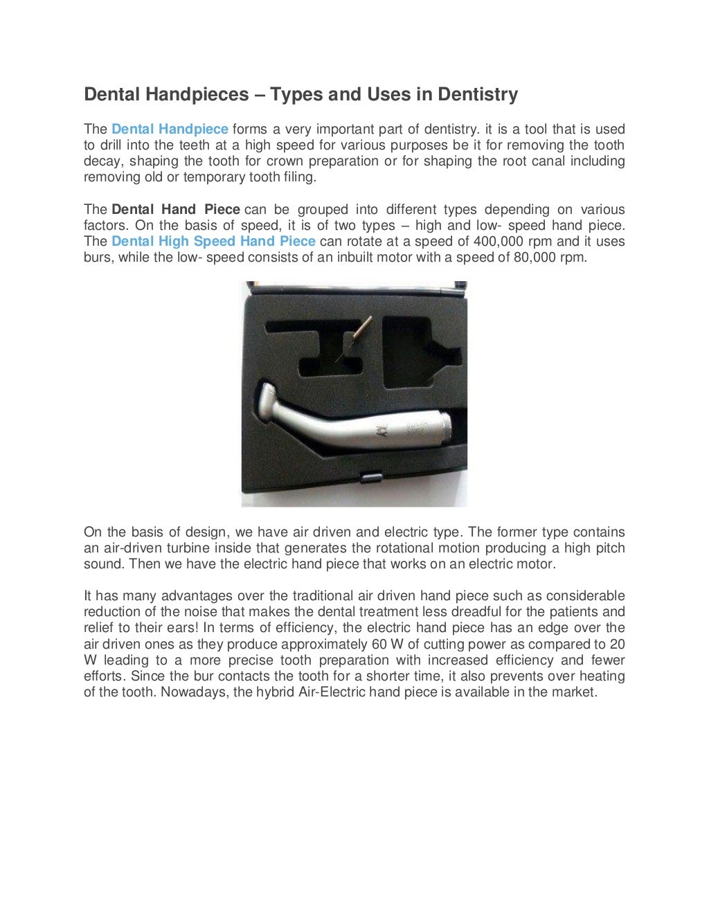 Dental Handpieces Types and Uses in Dentistry