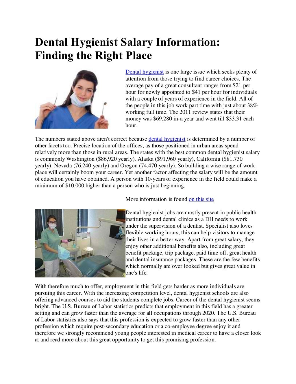 Dental hygienist salary information finding the right place