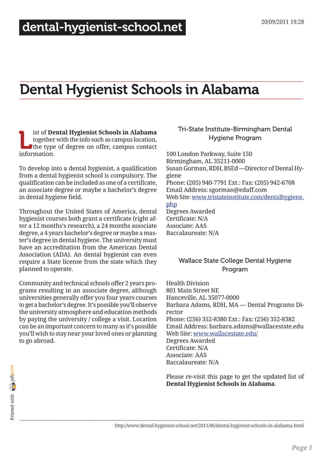 Dental hygienist schools in alabama PDF Dental Health Diseases