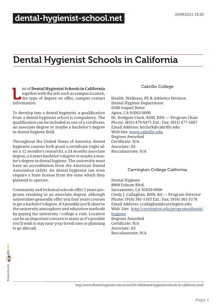 Dental hygienist schools in california
