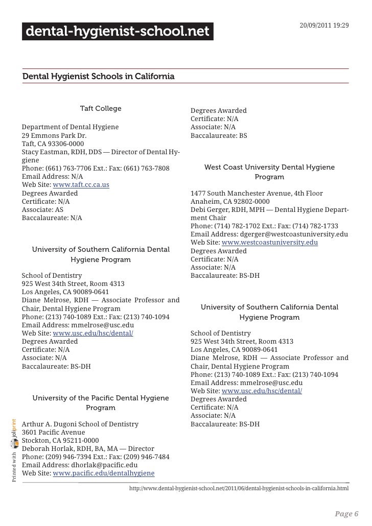Dental hygienist schools in california