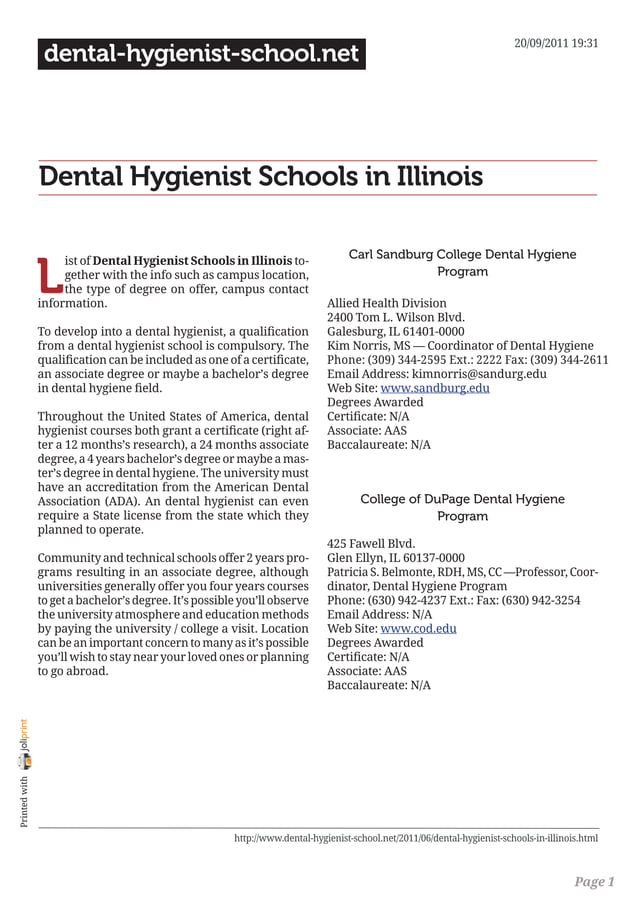 Dental hygienist schools in illinois PDF