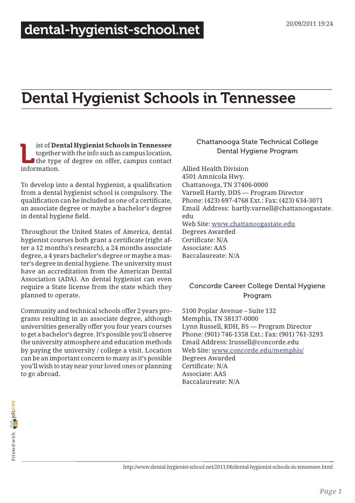 Dental hygienist schools in tennessee