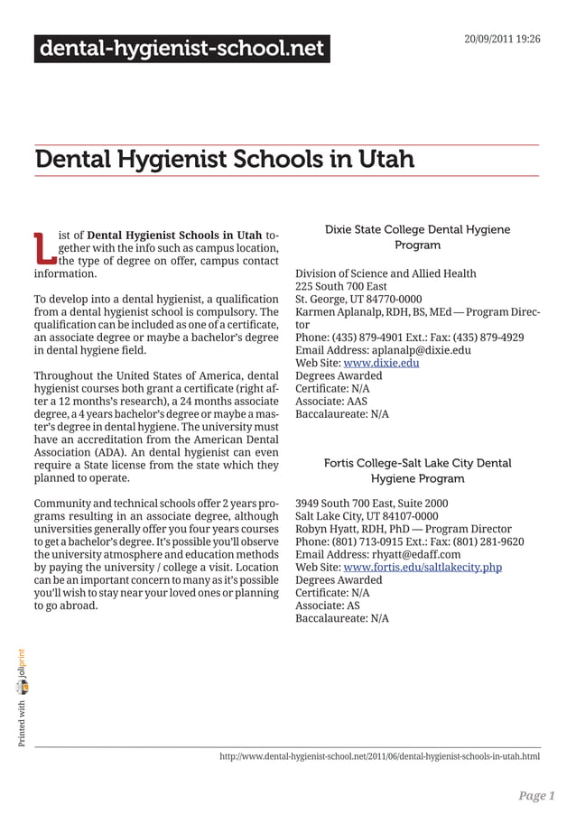 Dental hygienist schools in utah PDF Dental Health Diseases and