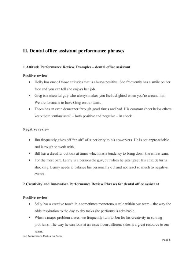 Dental Office Assistant Performance Appraisal