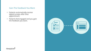 Gain The Feedback You Want
• Patients automatically receive
digital surveys after their
appointment.
• Patients feel engaged and you gain
the feedback you want.
 
