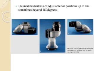  Inclined binoculars are adjustable for positions up to and
sometimes beyond 180degress.
 