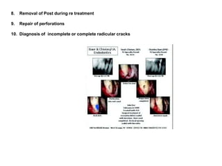 8. Removal of Post during re treatment
9. Repair of perforations
10. Diagnosis of incomplete or complete radicular cracks
 