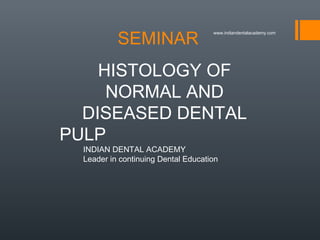 SEMINAR
HISTOLOGY OF
NORMAL AND
DISEASED DENTAL
PULP
INDIAN DENTAL ACADEMY
Leader in continuing Dental Education
www.indiandentalacademy.com
 