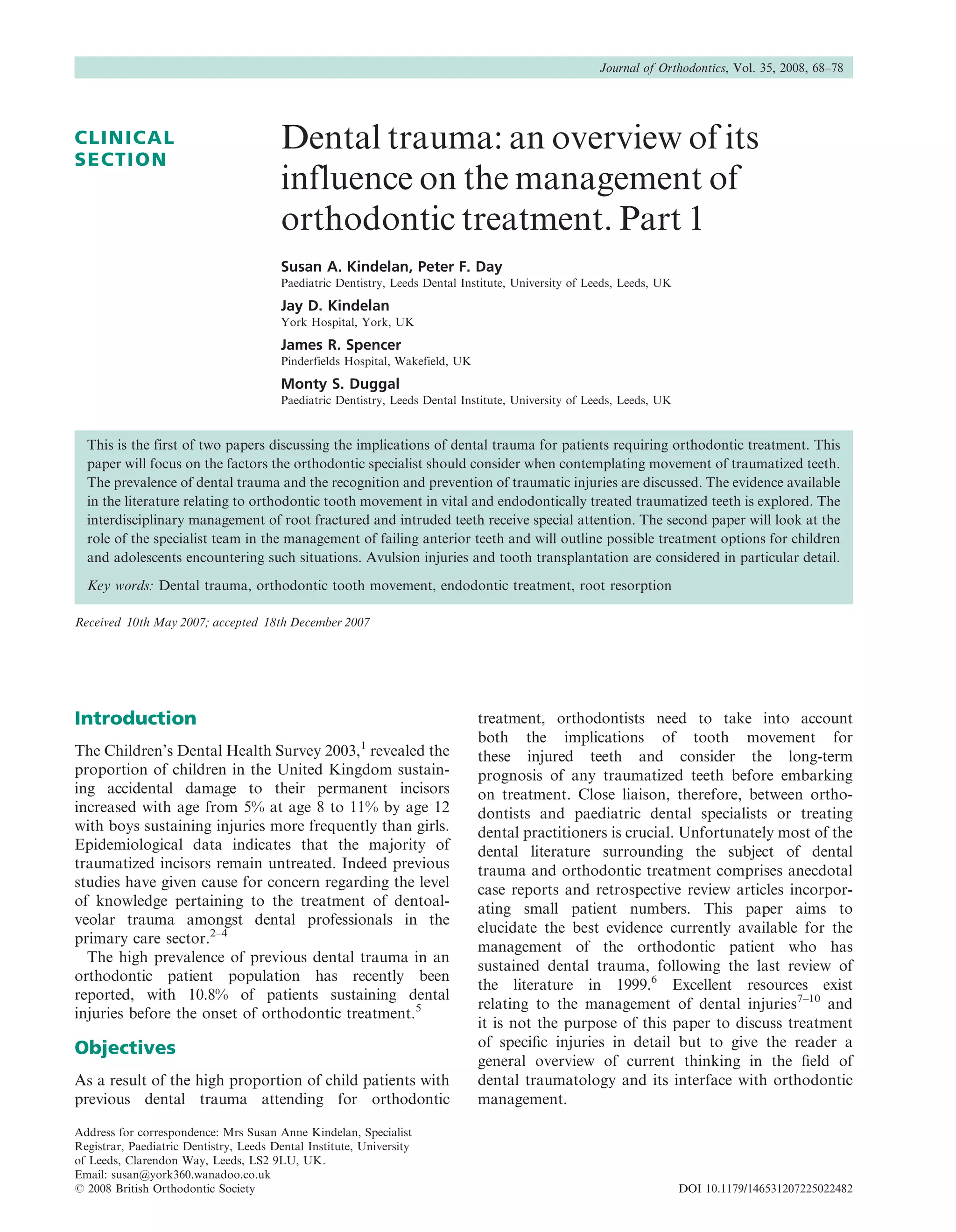 Dental trauma an overview of its influence on the management of ...