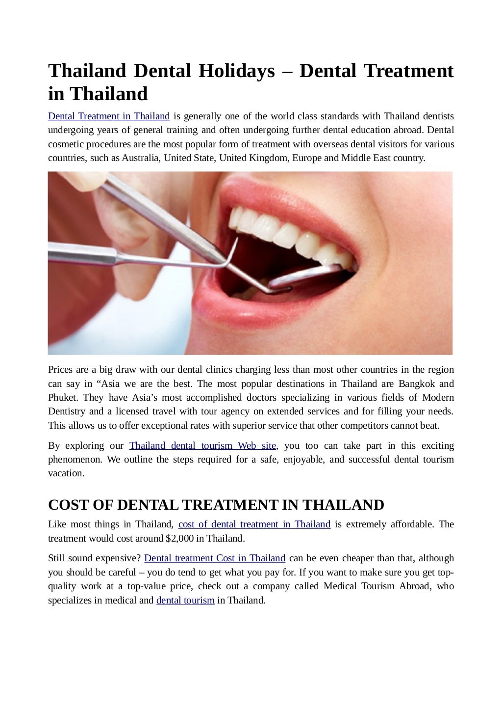 Thailand Dental Holidays Dental Treatment