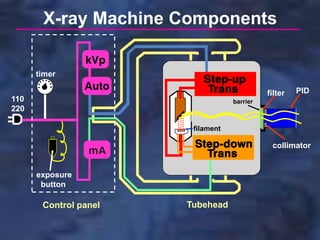 exposure
button
filter
filament
X-ray Machine Components
barrier
PID
110
220
timer
collimator
Control panel Tubehead
 