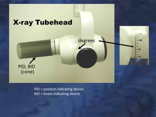 PID, BID
(cone)
PID = position indicating device
BID = beam indicating device
X-ray Tubehead
degrees
 