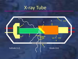 X-ray Tube
9
2
1
7
6
3
4 5
8
Cathode (1,2) Anode (3,4)
 